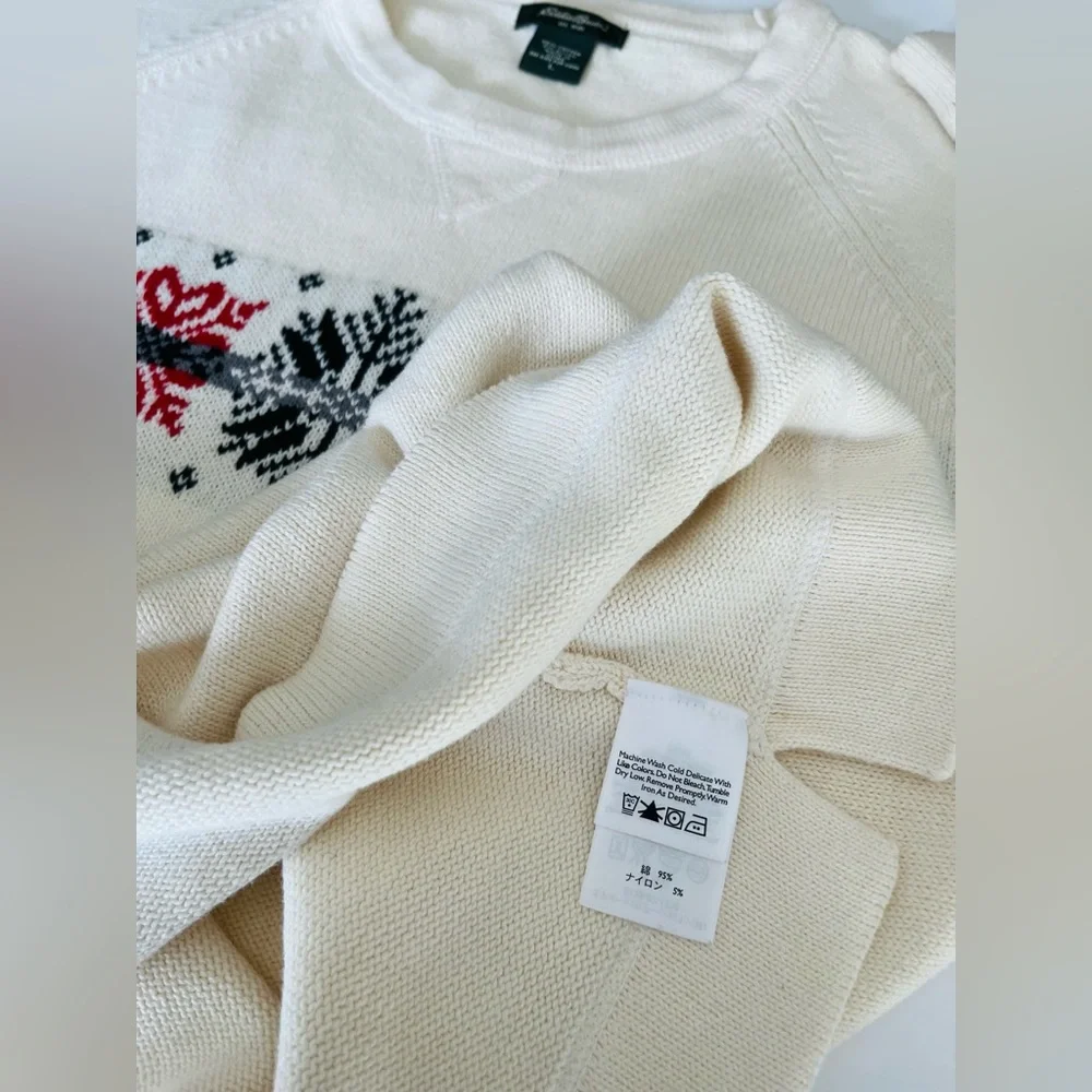 EDDIE BAUER Sweater Pullover NORDIC Snowflake Legend COTTON Blend Crew Neck LRG - Picture 8 of 10
